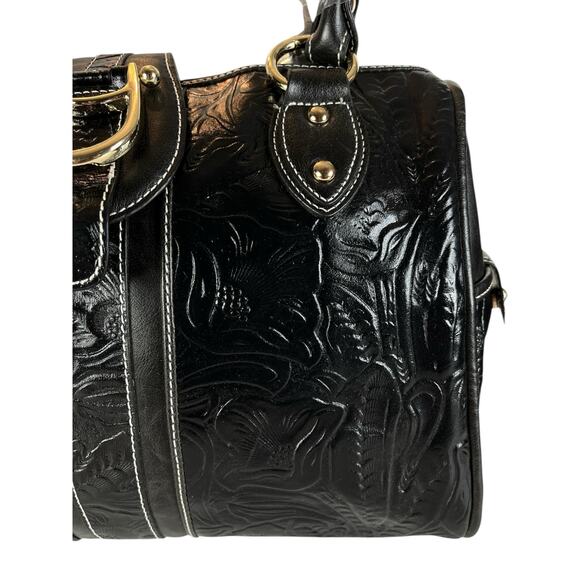Madi Claire Black Tooled Leather Handbag Purse - Picture 3 of 11